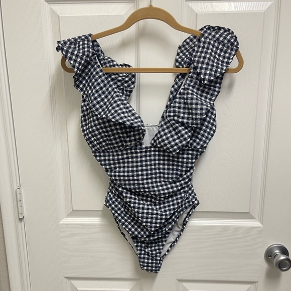 Cocoa Gingham Ruffle Collar One Piece